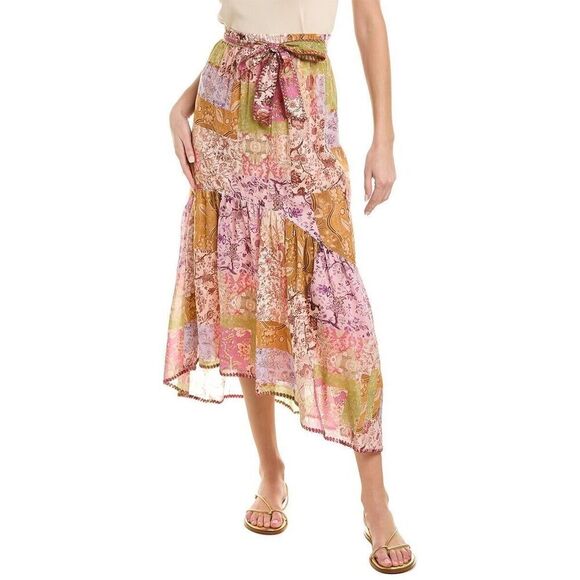 Johnny WAS River Tiered Silk-Blend Skirt Multicolor size L - Picture 1 of 6